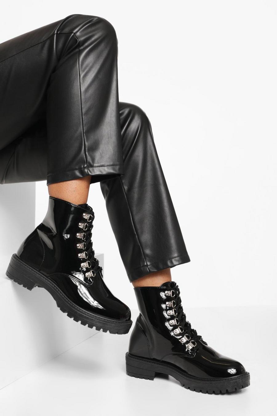 Black Lace Up Chunky Hiker Boots image number 1