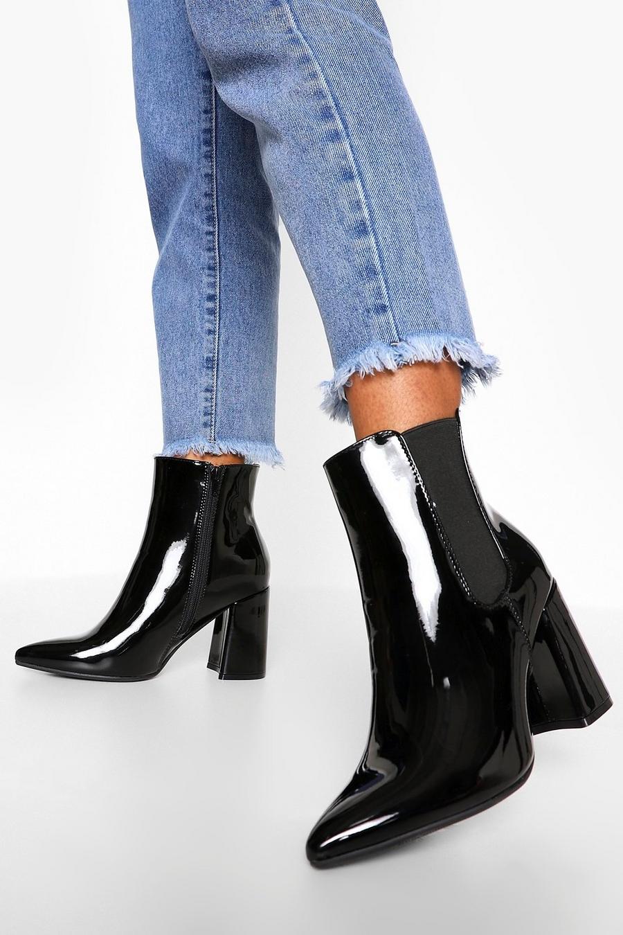 Black Block Heel Pointed Toe Chelsea Boots image number 1