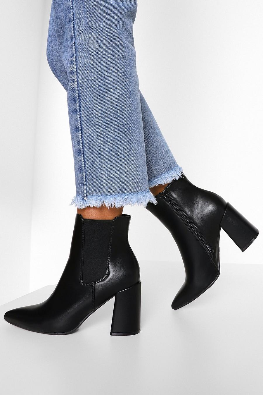 Block Heel Pointed Toe Chelsea Boots | boohoo