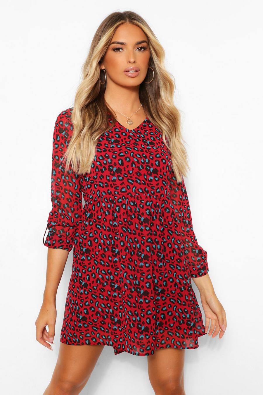 Red Leopard Skater Dress image number 1