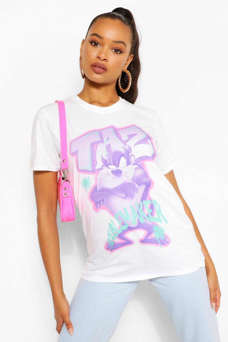 White "Taz" T-shirt med Looney Tunes-motiv i graffitistil image number 1