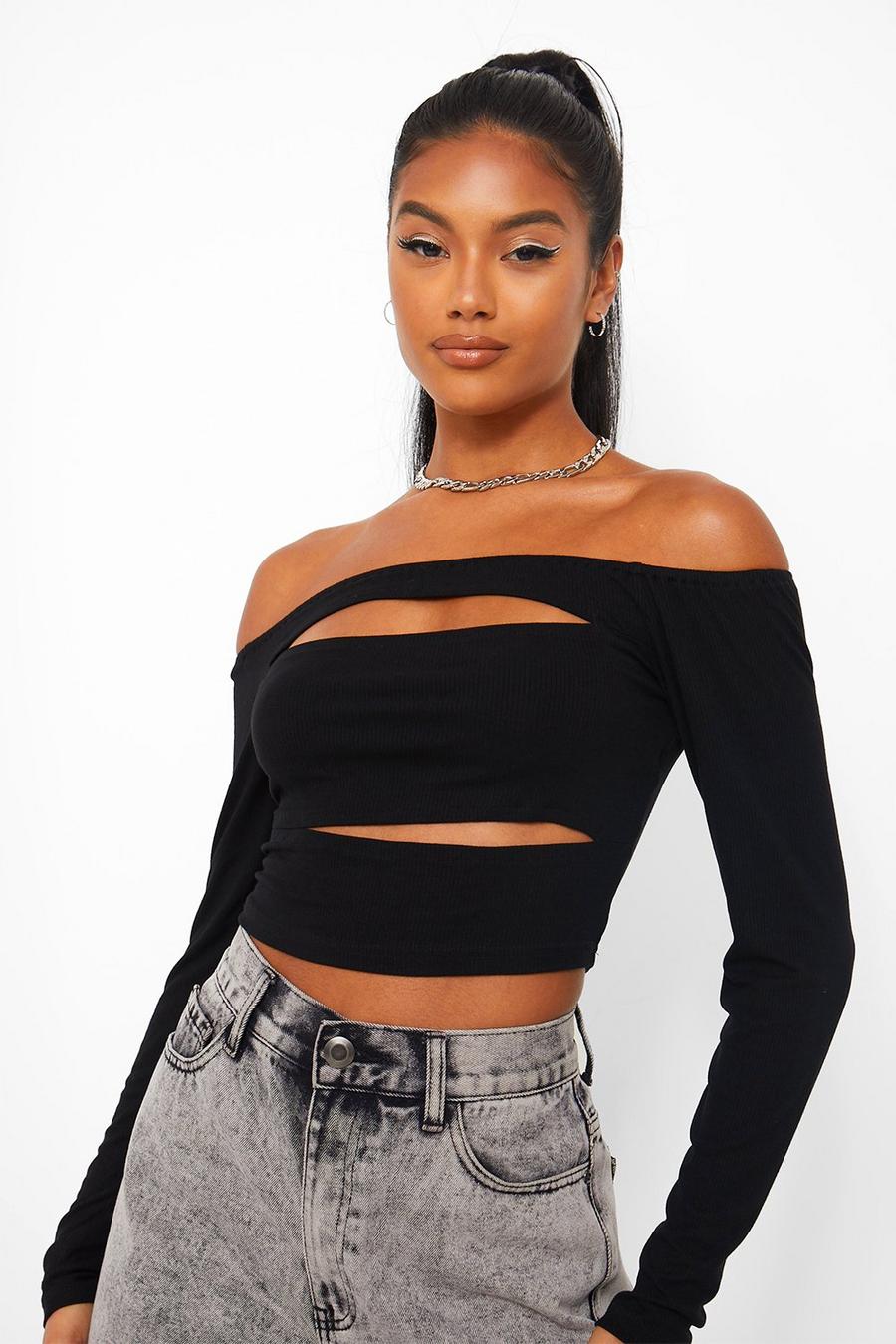 Soft Rib Off The Shoulder Crop Top image number 1