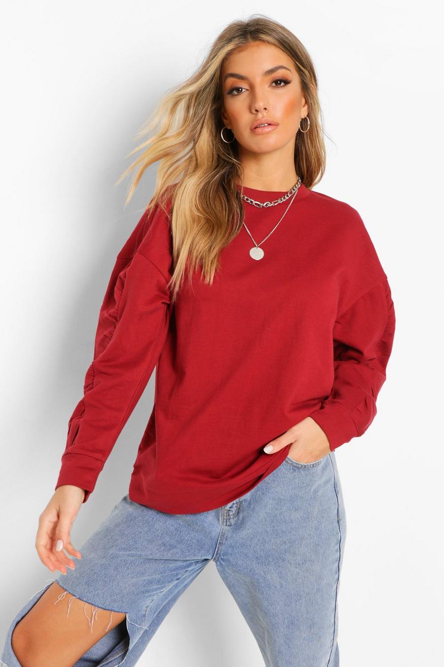 Berry Oversized Ruched Sleeve Sweatshirter image number 1