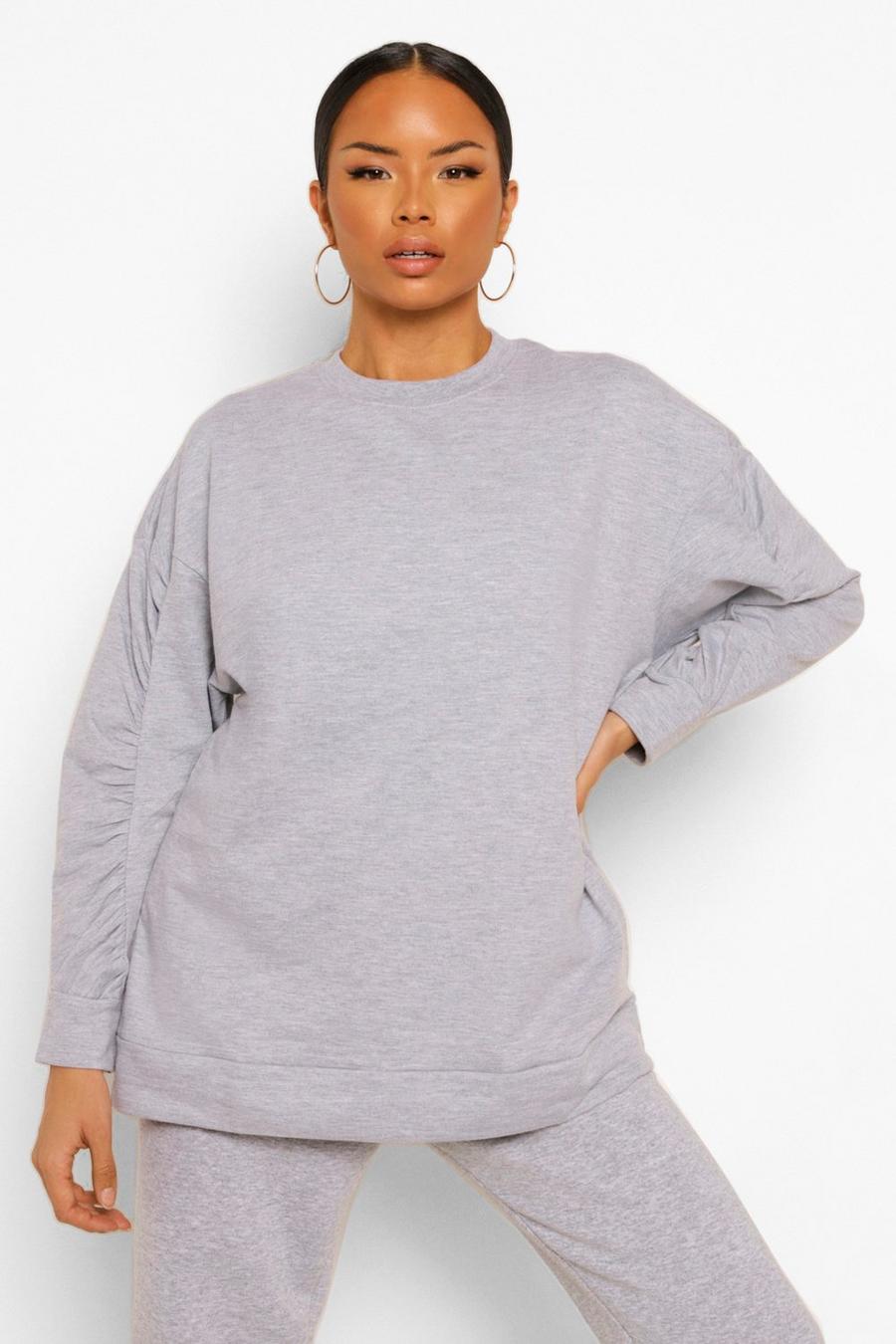 Grey marl Oversized Ruched Sleeve Sweatshirter image number 1