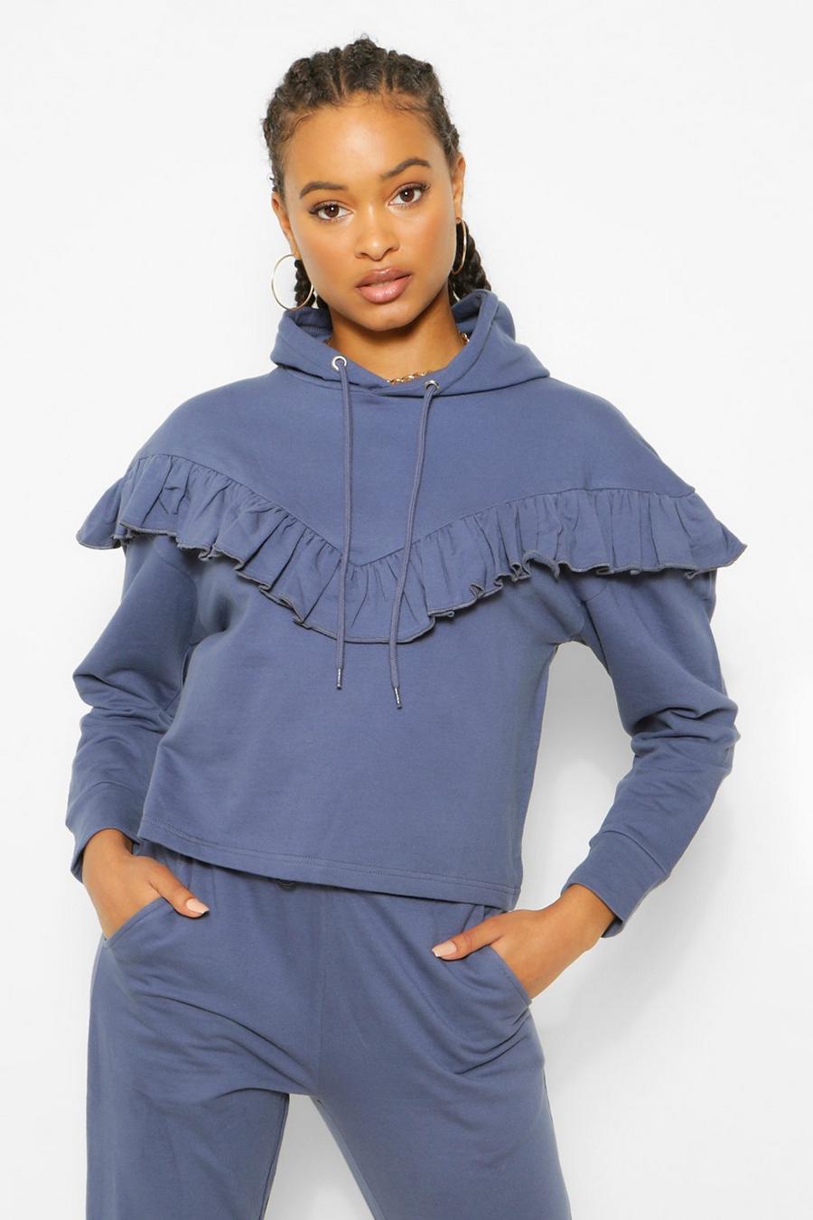 Dusty blue Frill Oversized Hoodie image number 1