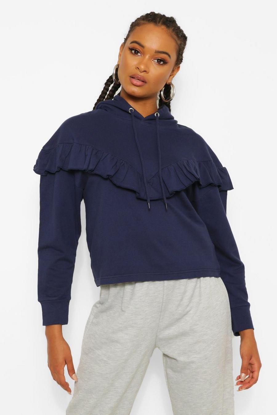 Navy Frill Oversized Hoodie image number 1