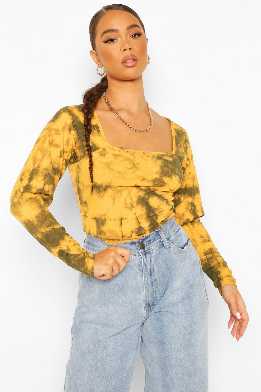 Mustard Square Neck Puff Sleeve Top image number 1