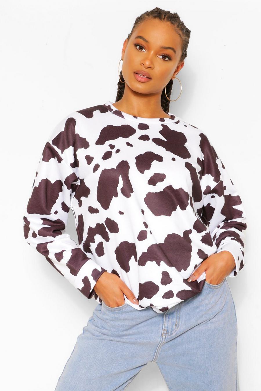 Black Cow Print Oversized Sweatshirter image number 1