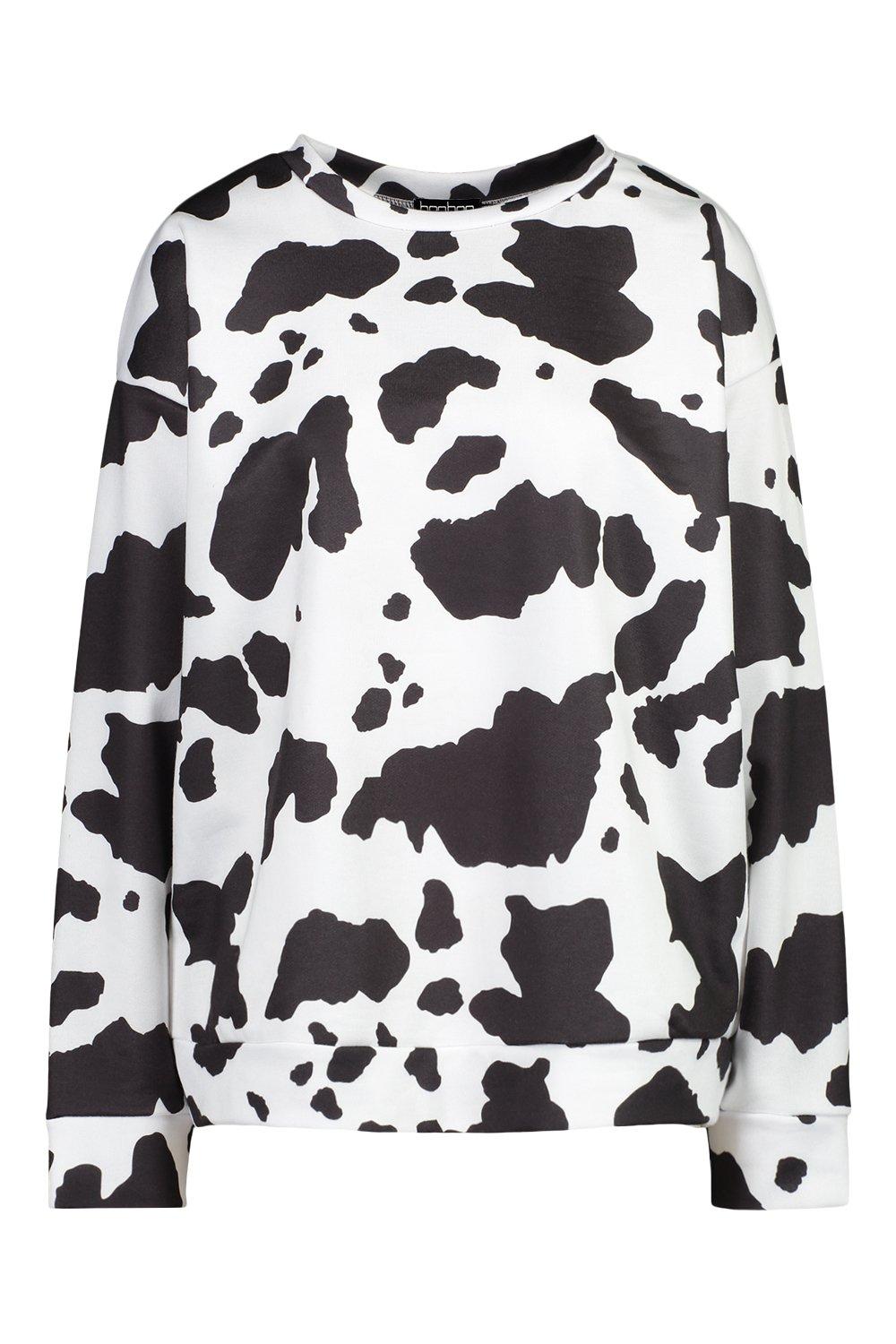 Cow print sweatshirt sale