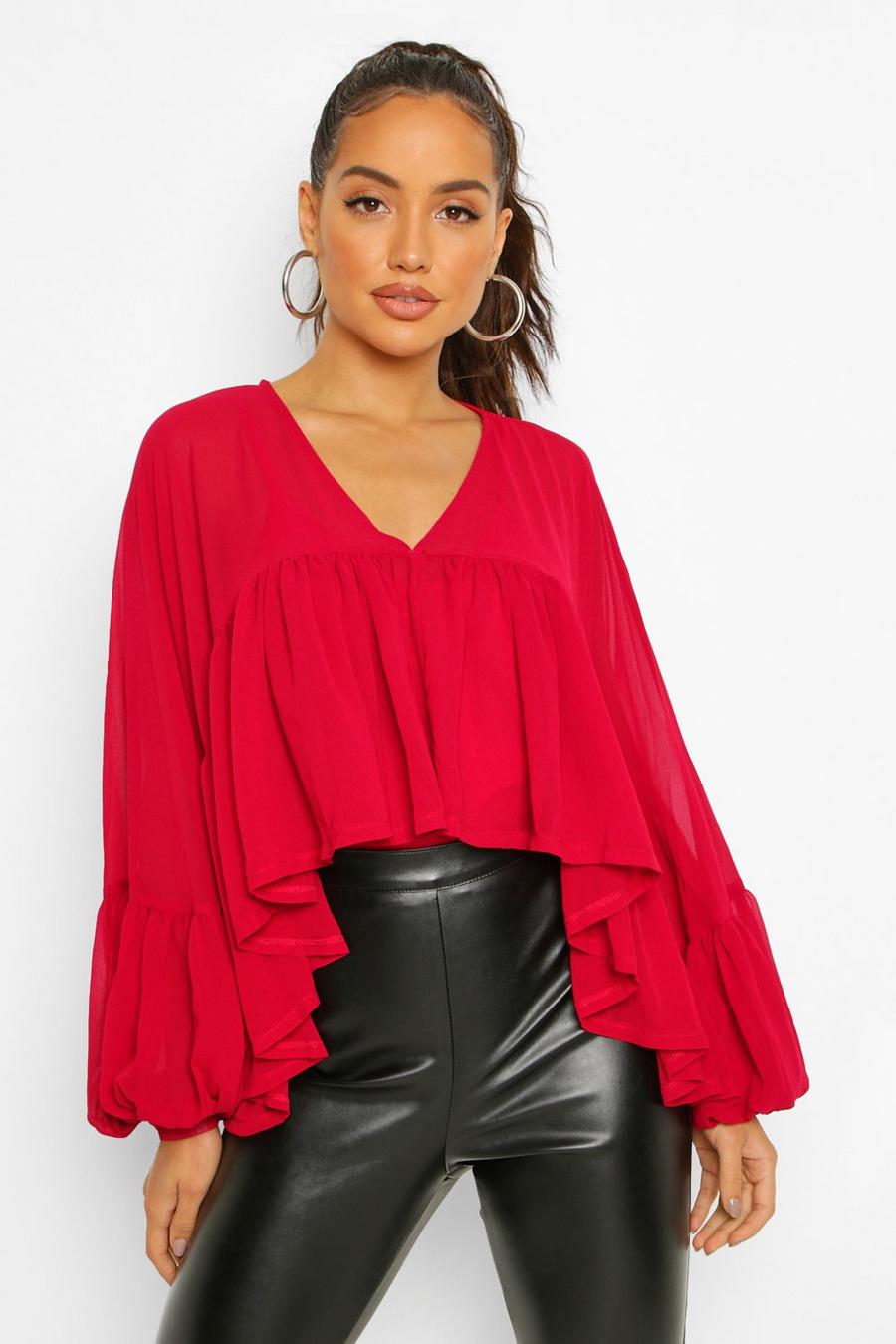 Berry Ruffle Camisole Layer Smock Blouse image number 1
