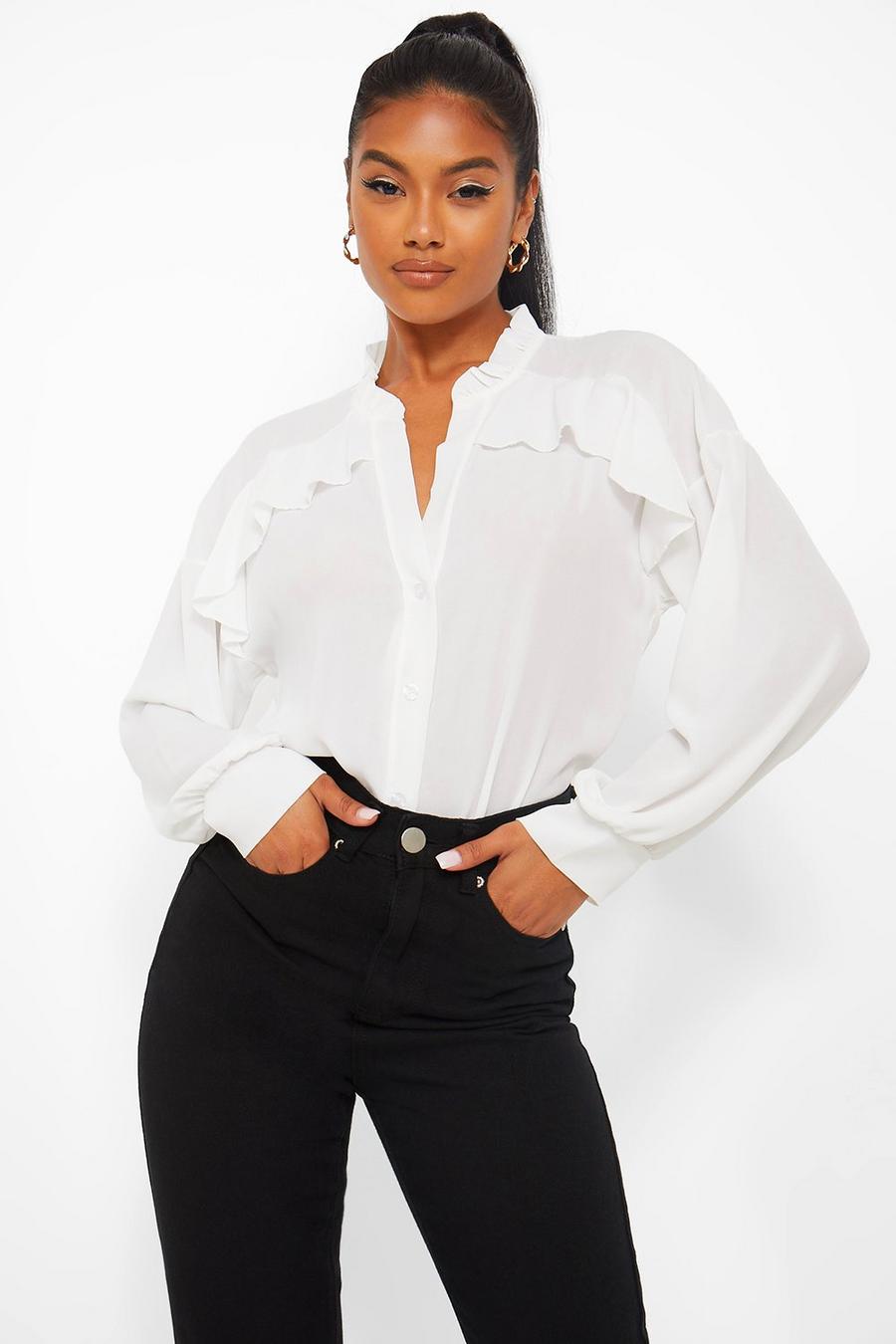 White Geweven Blouse Met Ruches image number 1