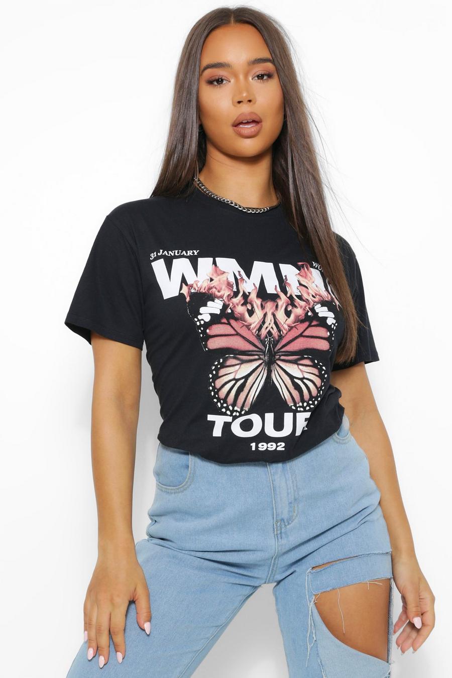 Black Woman T-shirt med fjäril och eldsflammor image number 1
