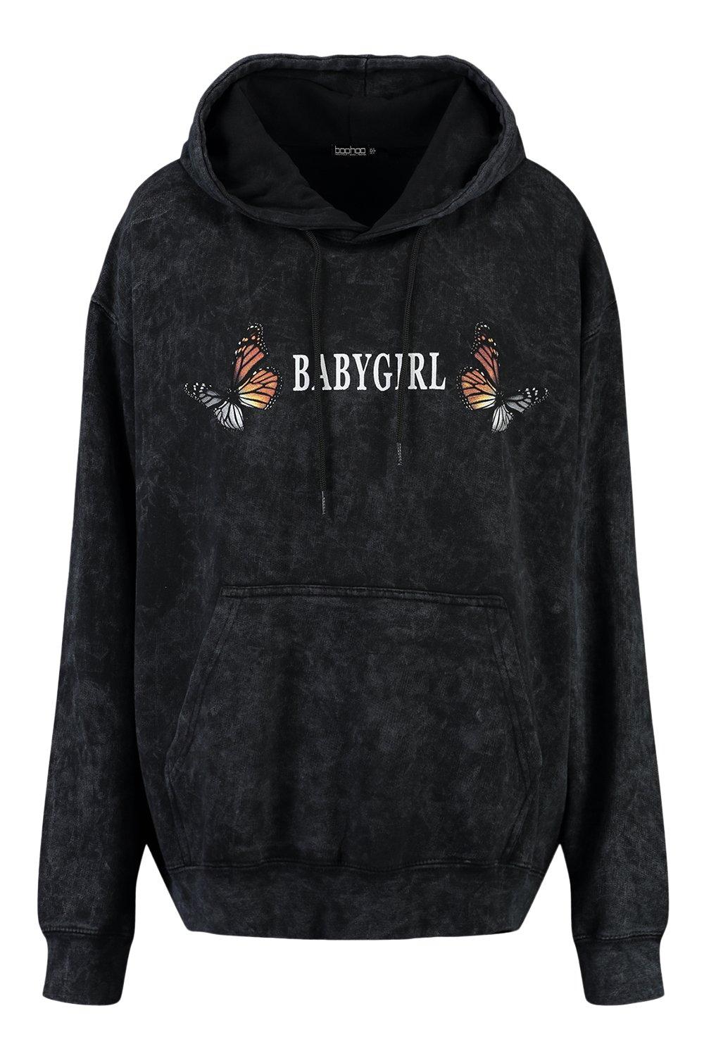 Butterfly Babygirl Acid Wash Oversized Hoodie