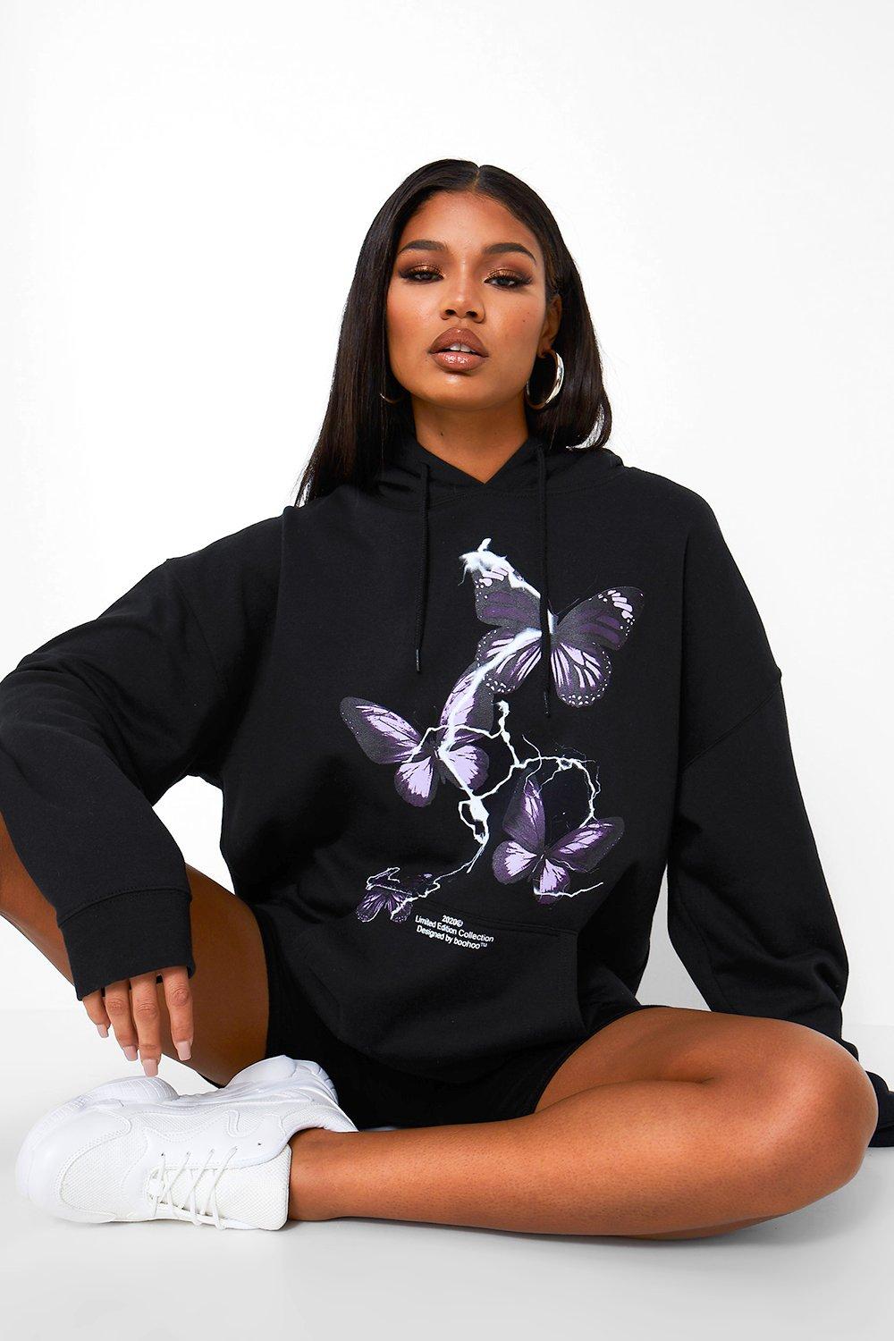 Playboy x missguided black deals butterfly graphic hoodie dress