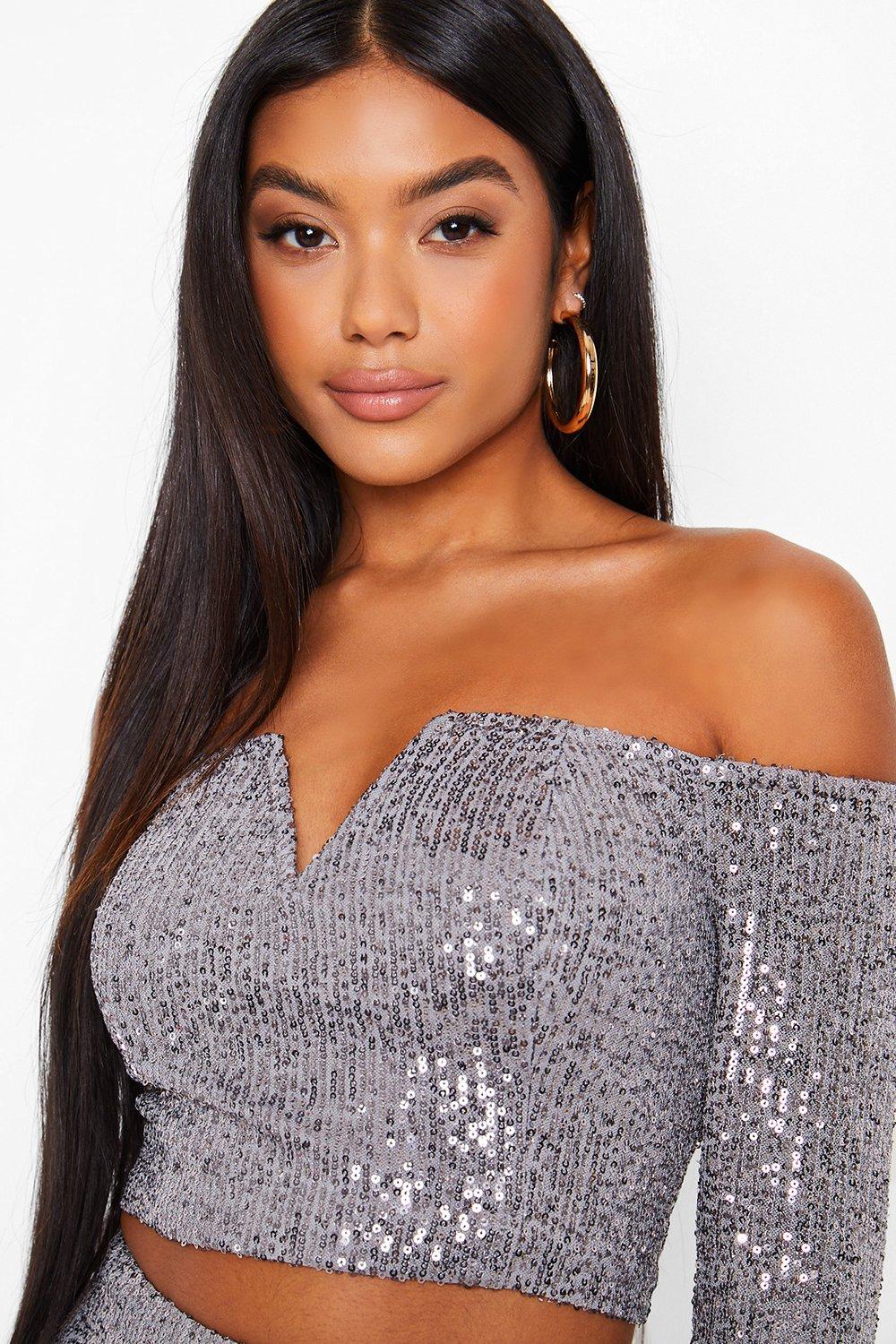 sparkly off shoulder top