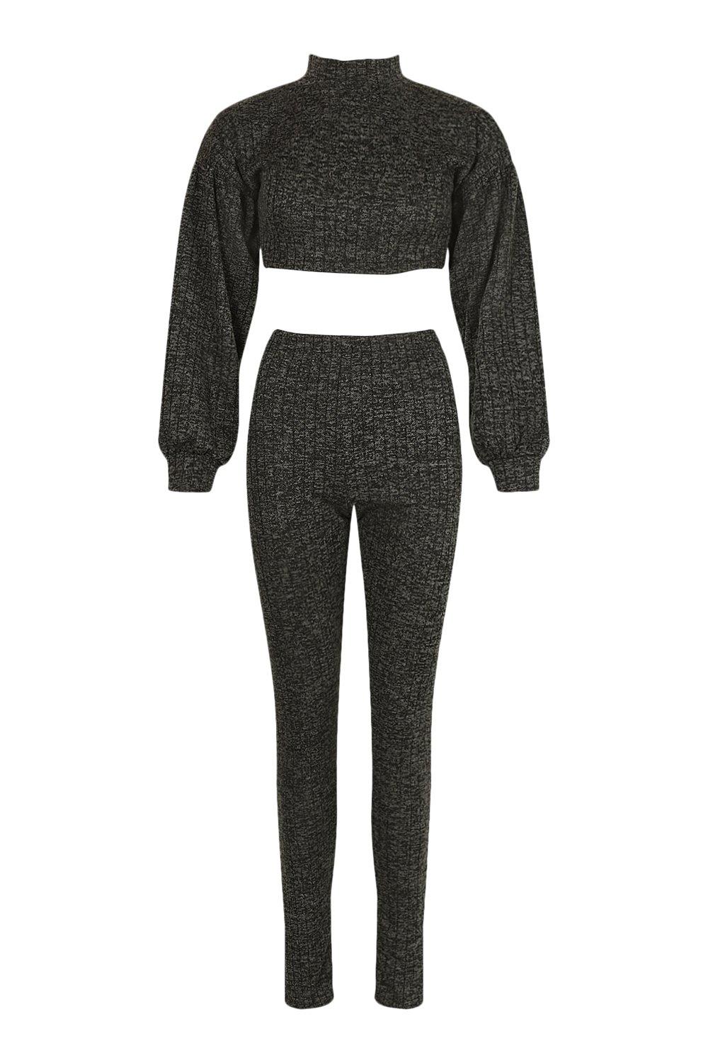 Knit Rib Volume Sleeve Top And Legging Two-Piece | boohoo