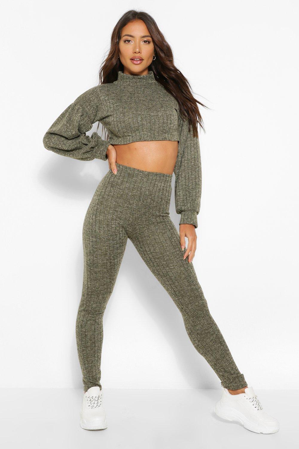 Knit Rib Volume Sleeve Top And Legging Two-Piece | boohoo