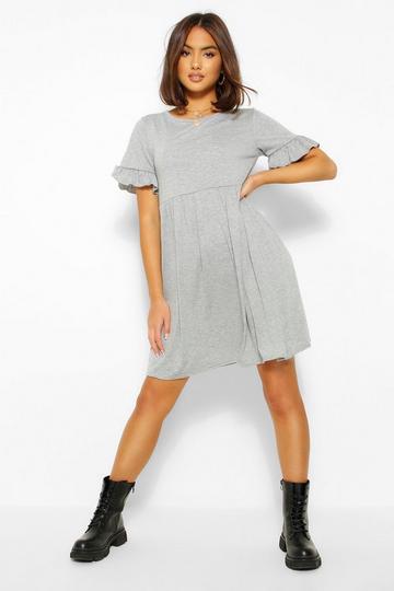 Grey Basic Frill Sleeve Smock Dress
