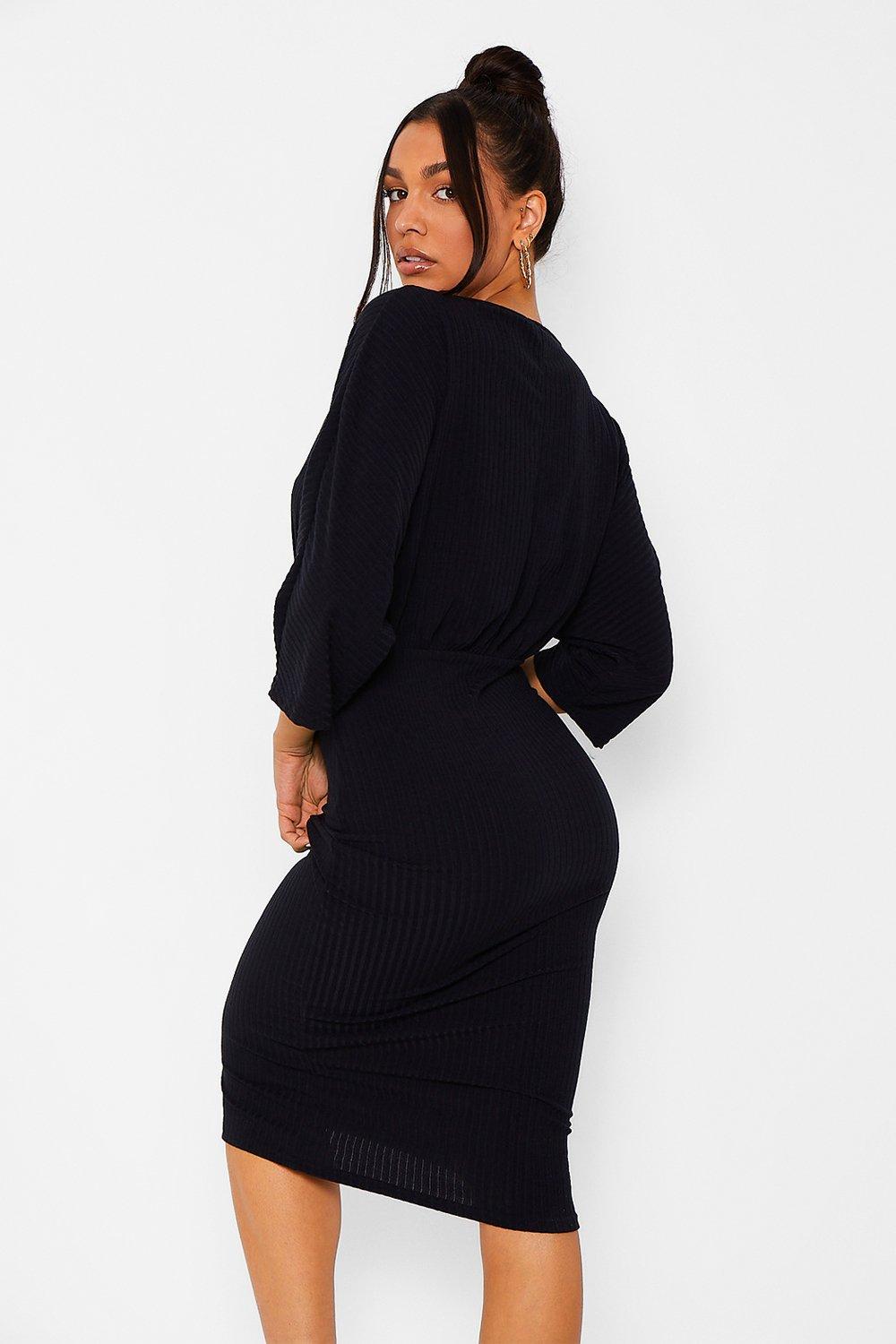 Women's Rib Batwing Midi Dress | Boohoo UK