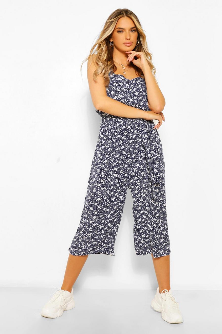 Ditsy Floral Woven Self Belted Culotte Jumpsuit image number 1
