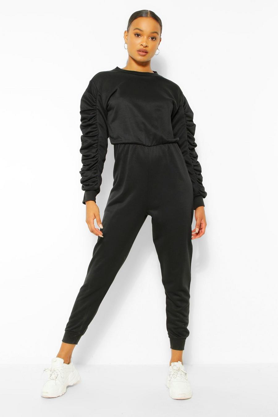 Jumpsuit i sweatshirttyg med veckad ärm image number 1