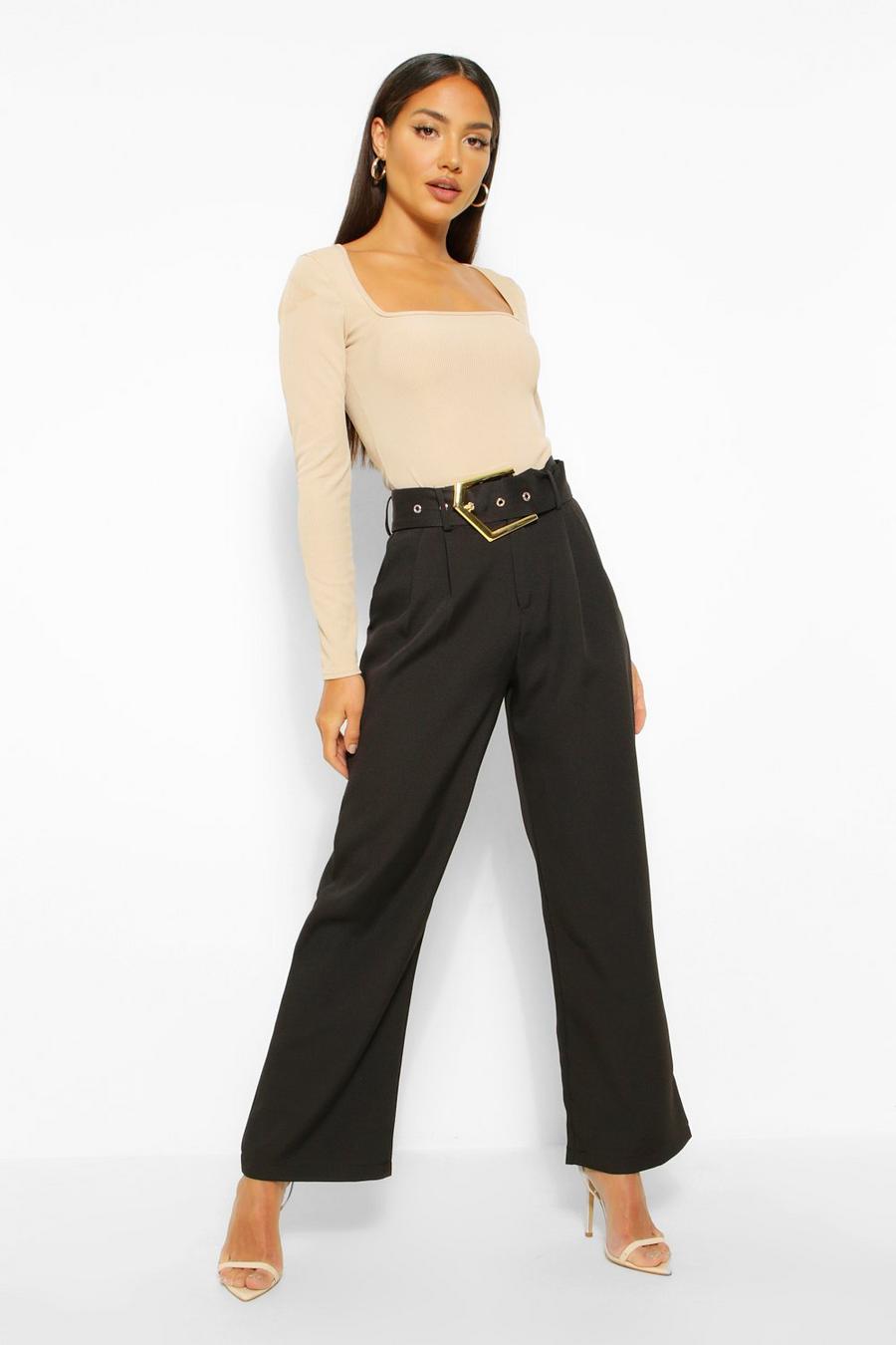 Black Statement Buckle Tailored Pants image number 1