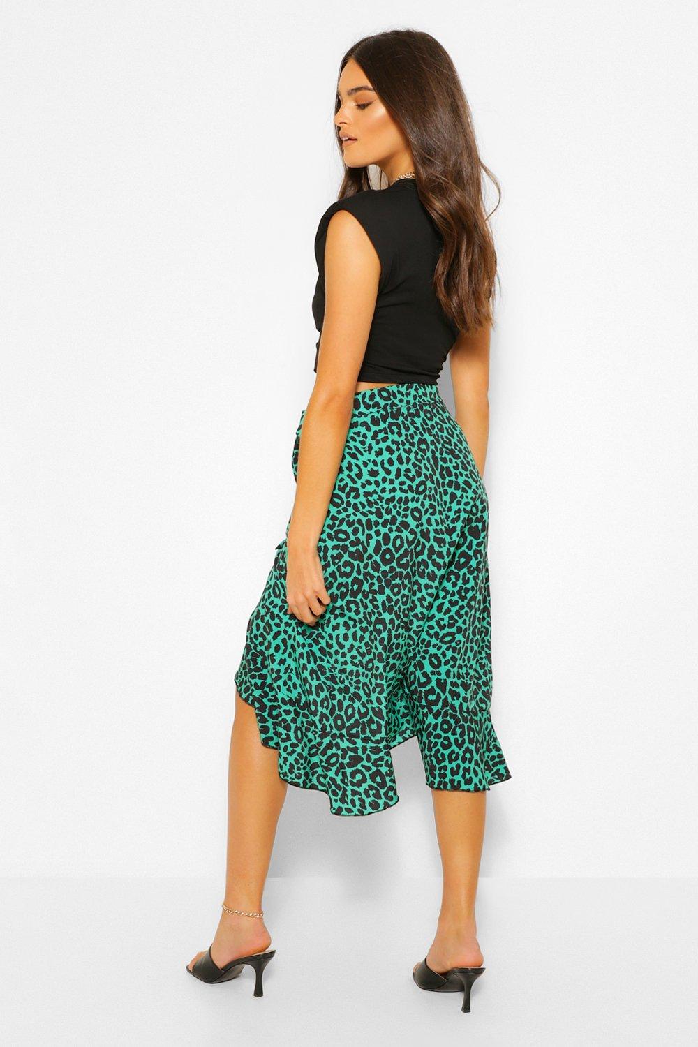Jupe leopard mi longue nouee et a volants boohoo FR