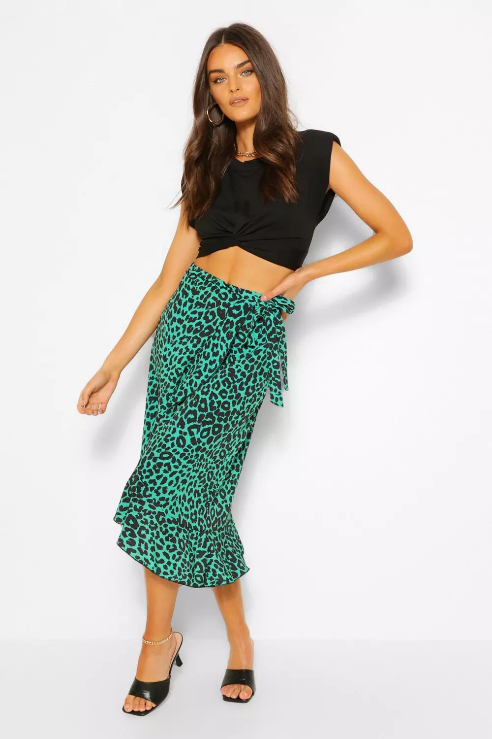 Green leopard wrap discount skirt