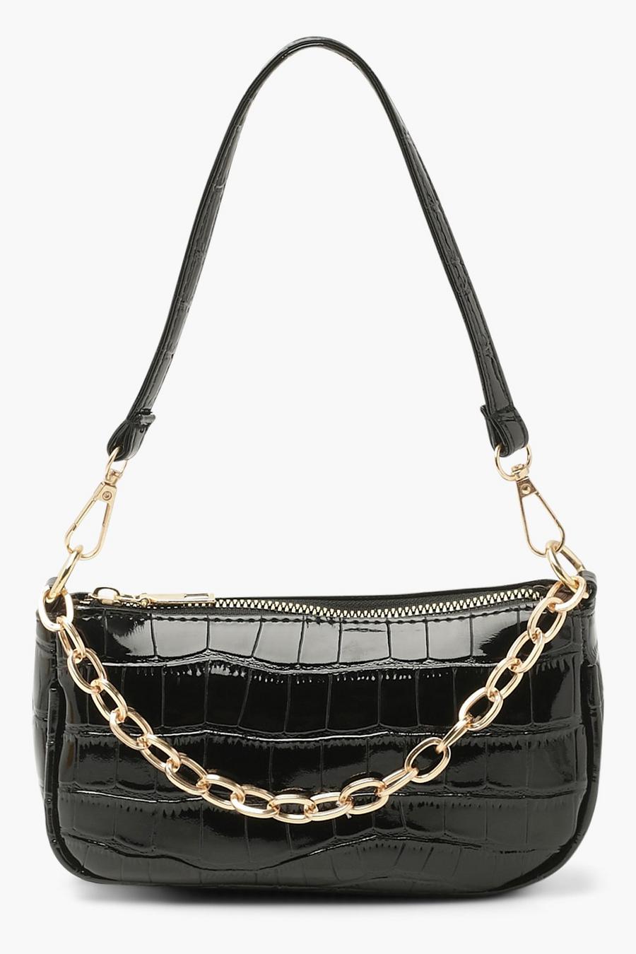 Black Croc Chain Detail Under Arm Bag image number 1