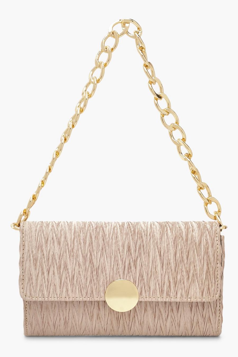 Cream Pleat Structured Chunky Chain Underarm Bag image number 1