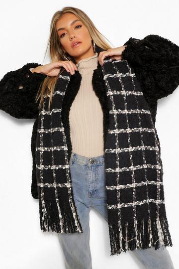 Black Chunky Check Fringe Scarf