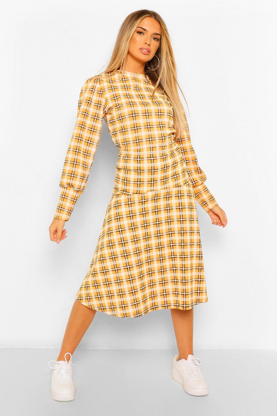 Mustard Check Puff Sleeve Blouse image number 1