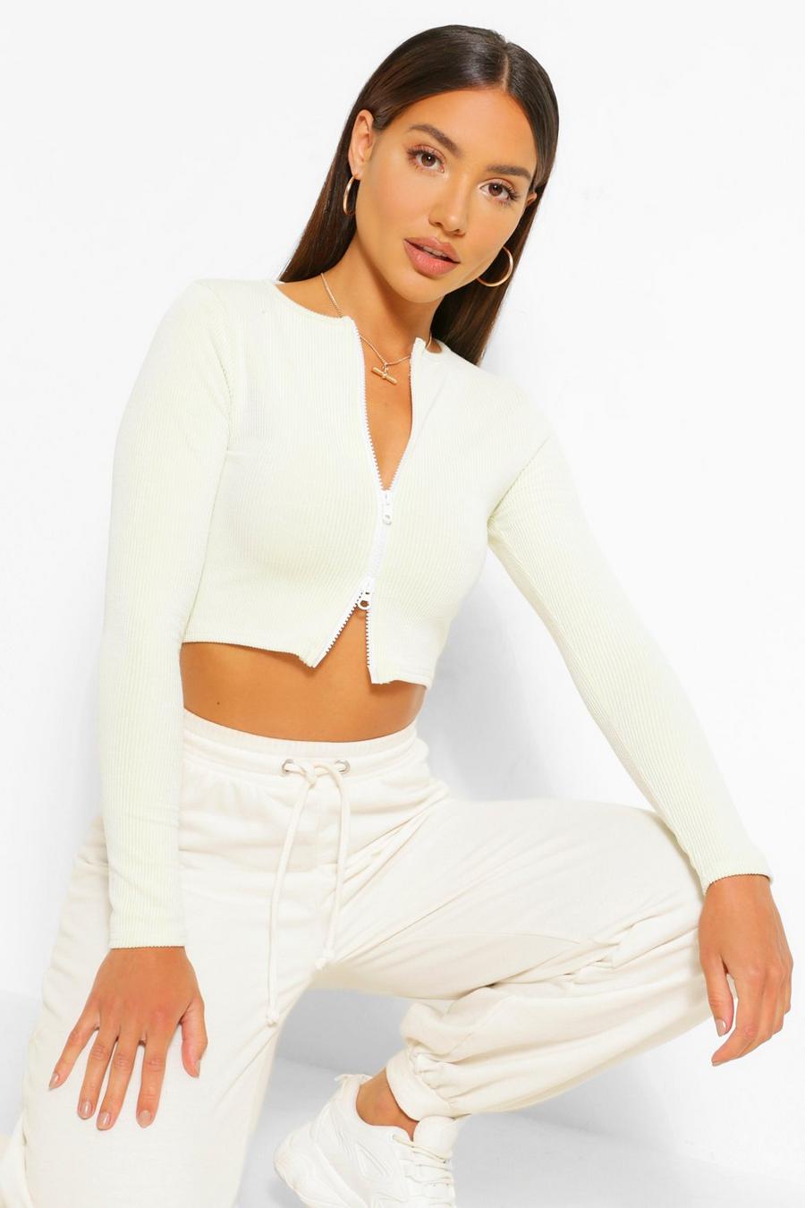 Lime Contrast Rib 2 Way Zip Through Top image number 1