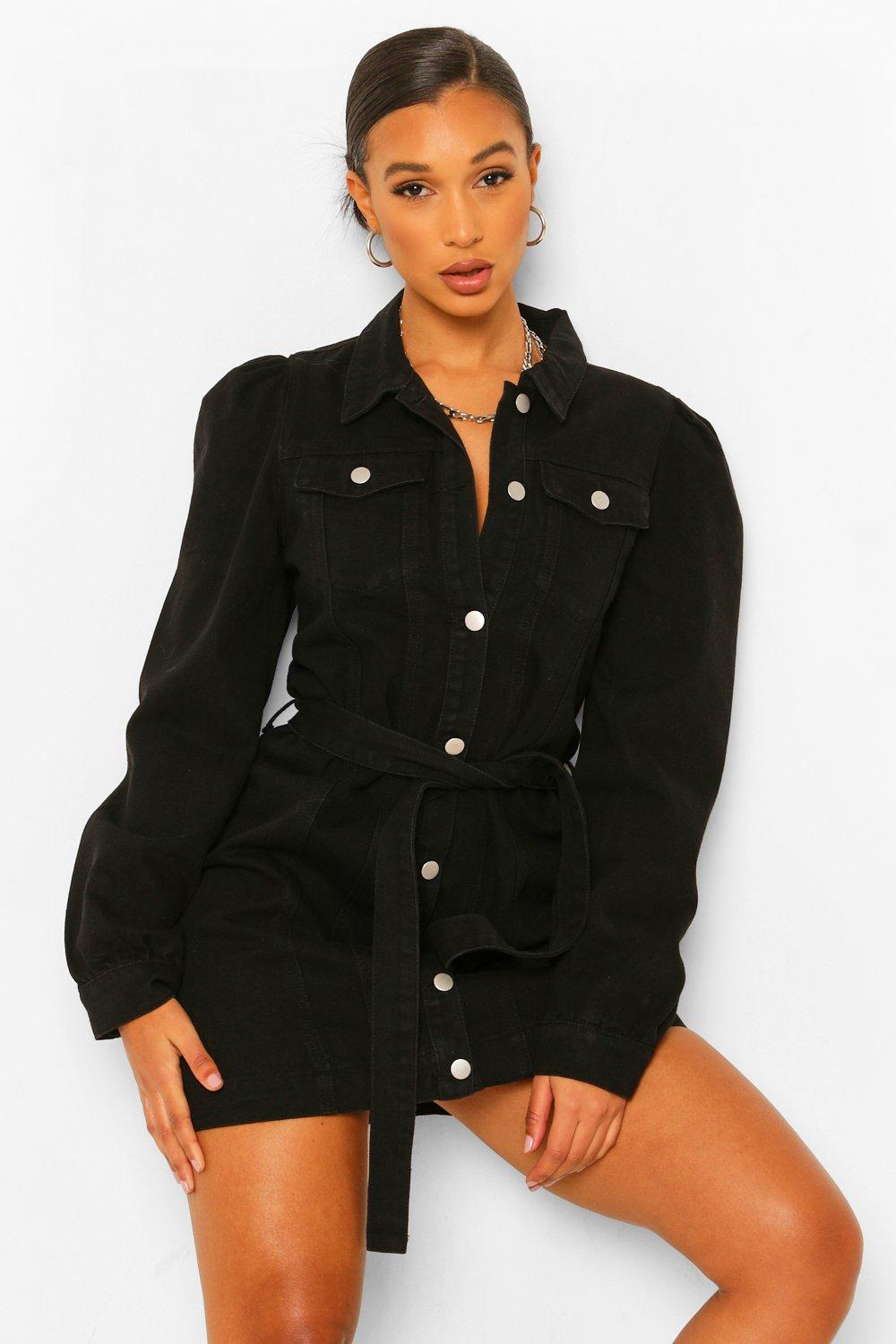 Black long sleeve outlet denim dress