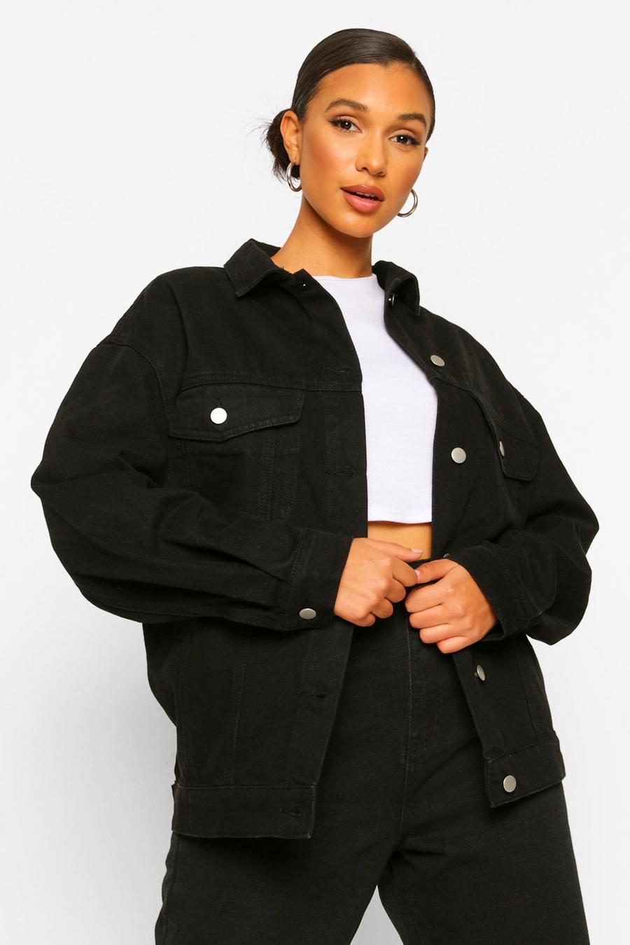 Black Extreme Oversized Puff Sleeved Denim Jacket image number 1