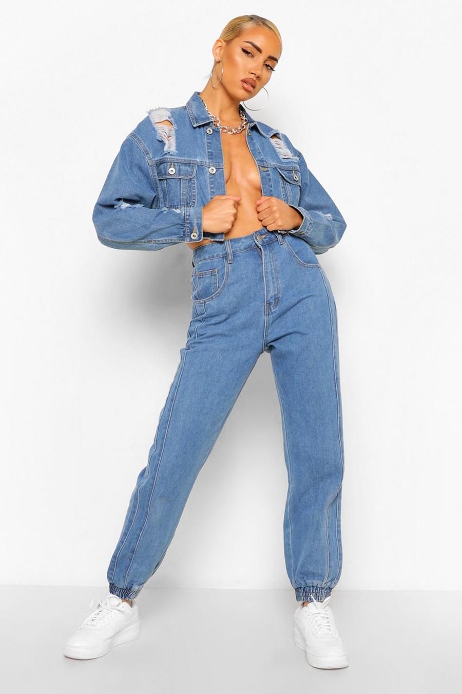 כחול ג'ינס בסגנון קרגו עם תפרים image number 1