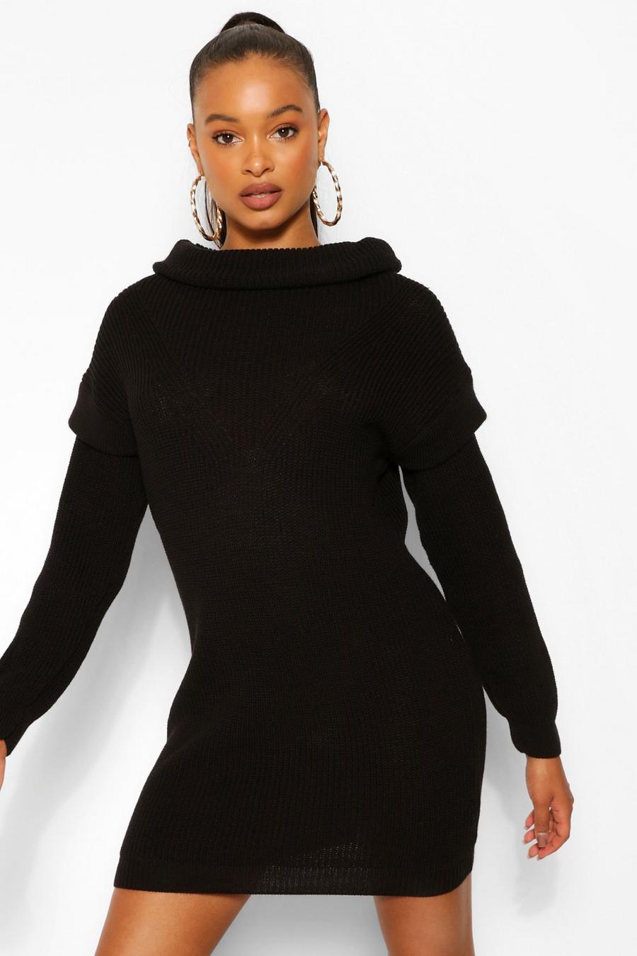 Black Shoulder Detail Sweater Dress image number 1