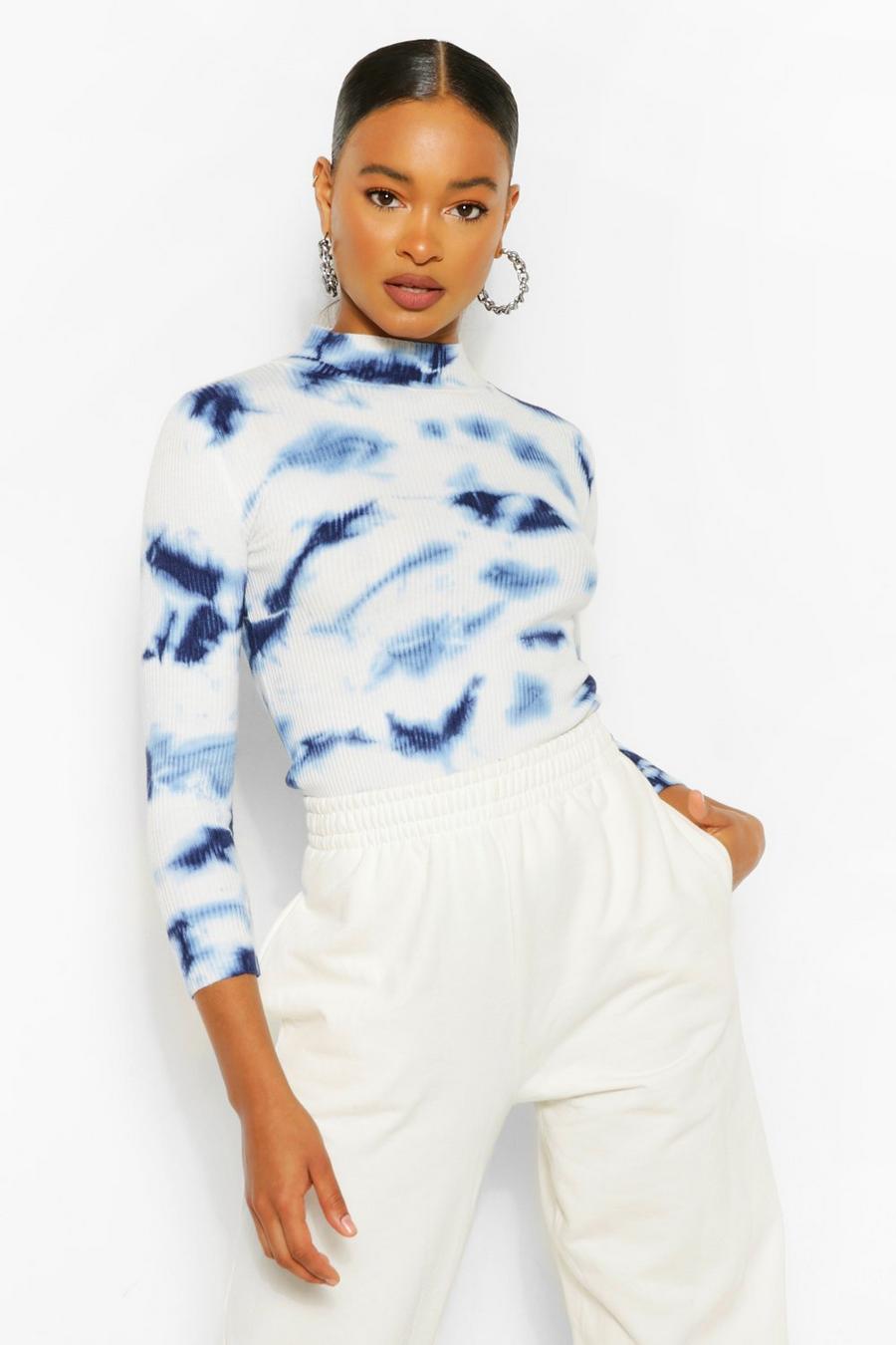 Blue Tie Dye Rib Knitted Jumper image number 1