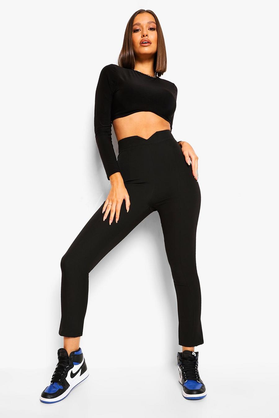 Black Tailored Notch Waistband Pants image number 1