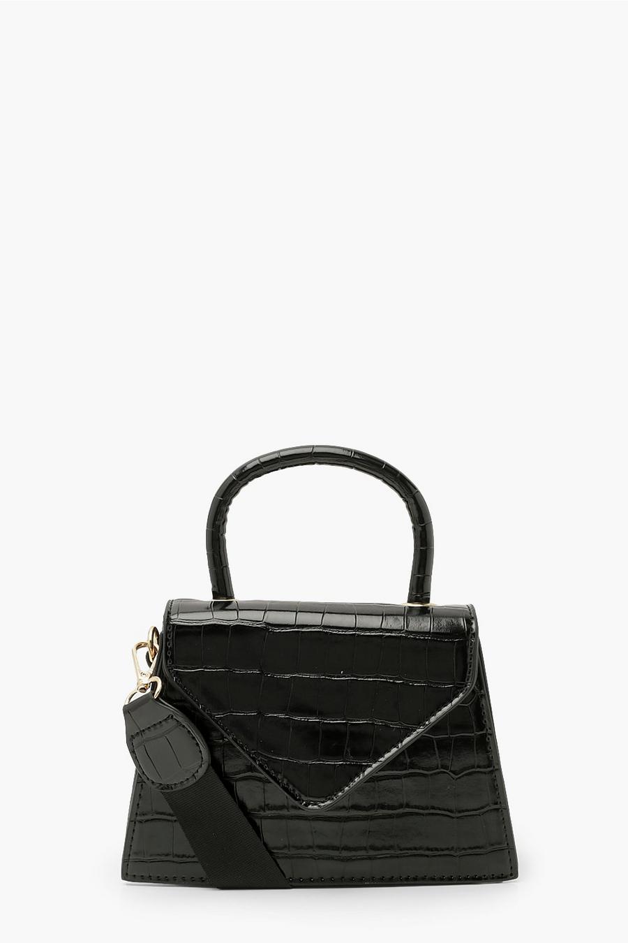 Black Croc Crossbody Top Handle Bag image number 1