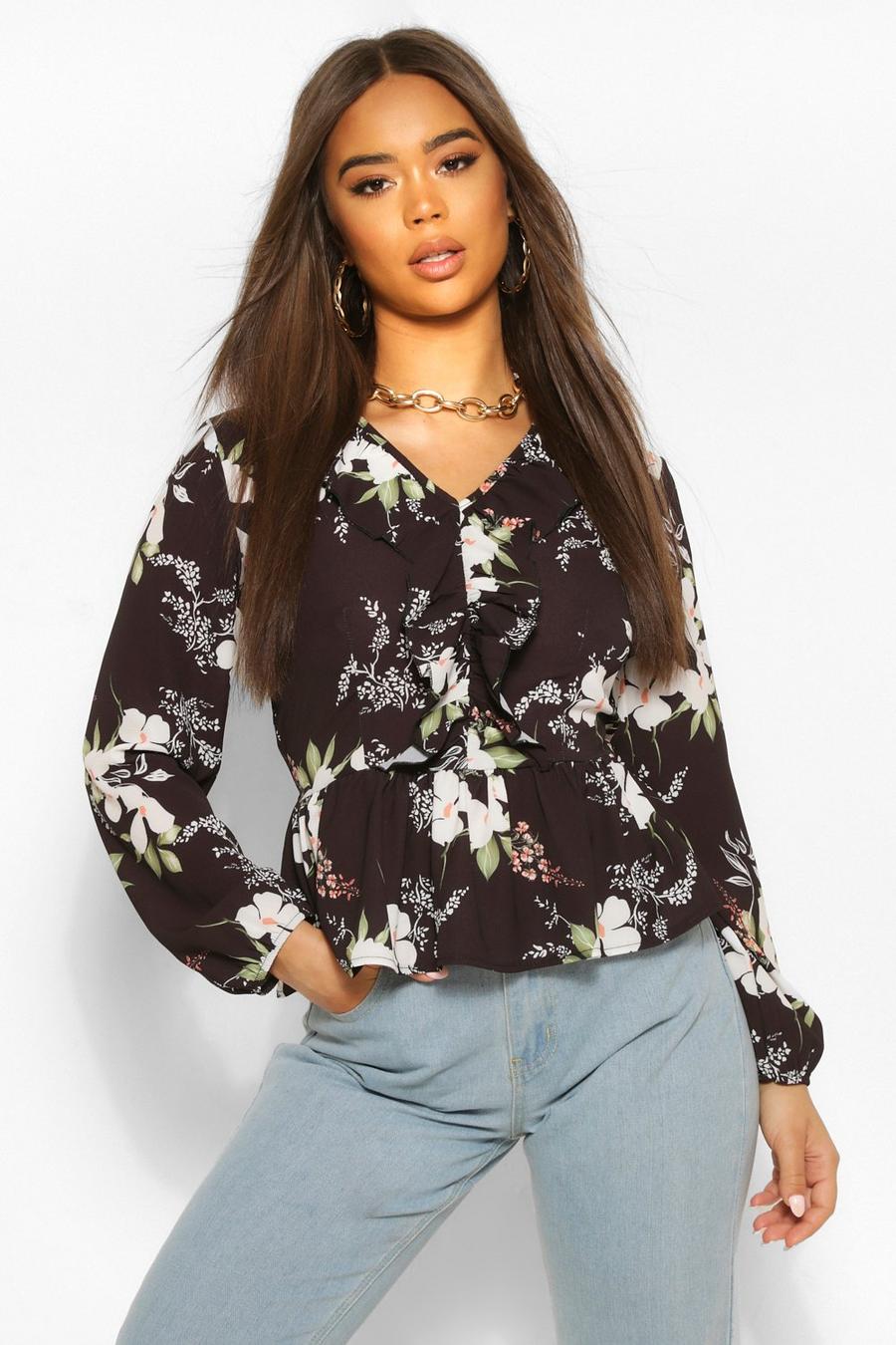 Floral Print Ruffle Smock Blouse image number 1