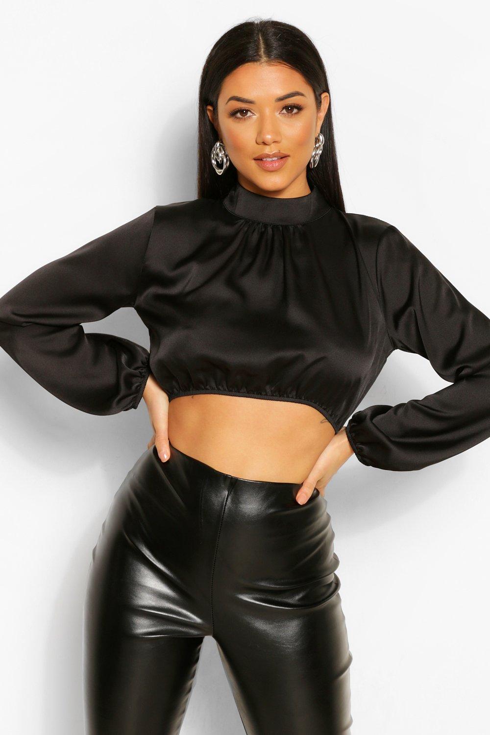 black satin high neck blouse