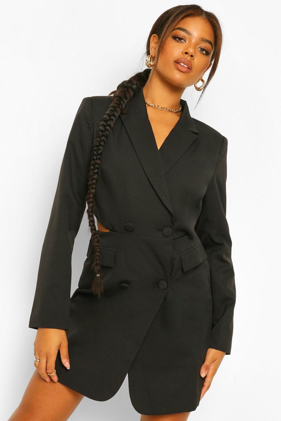 Vestido estilo blazer entallado calado en la espalda, Negro image number 1