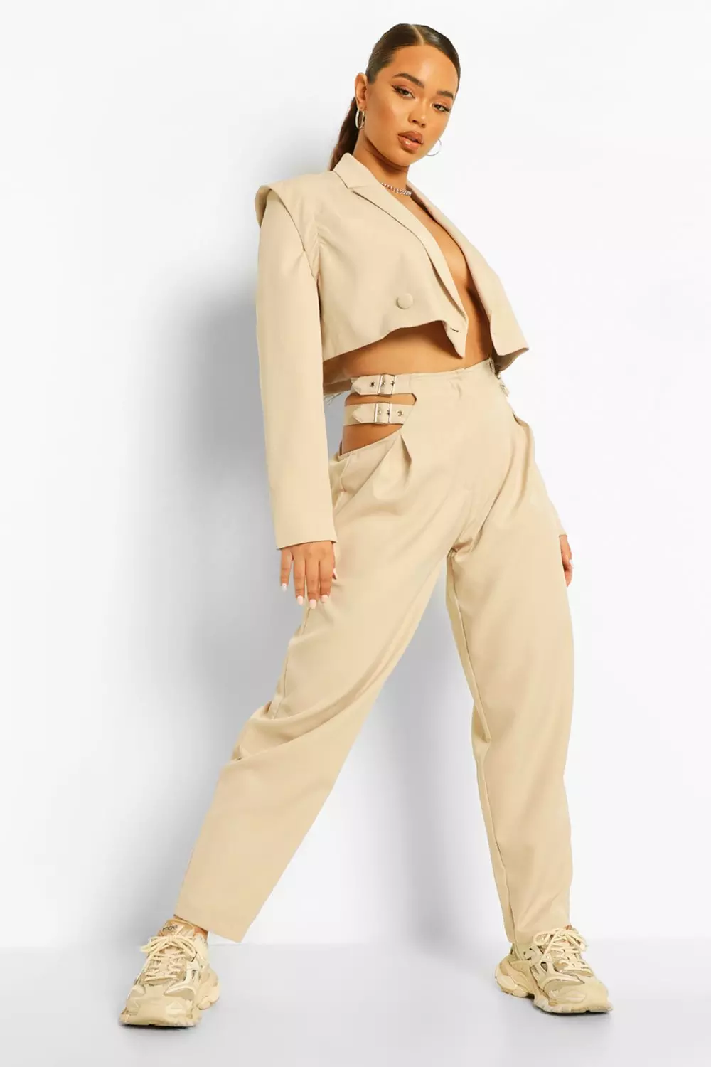 Tailored Crop Blazer Pants Suit Set Boohoo Canada