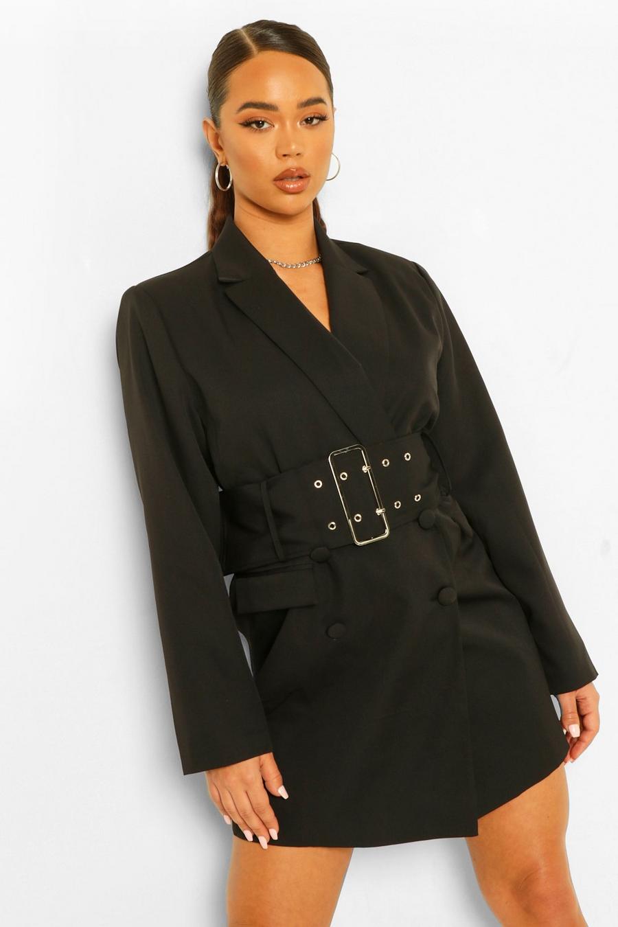 Vestido estilo blazer ancho a medida con cinturón ancho, Negro image number 1