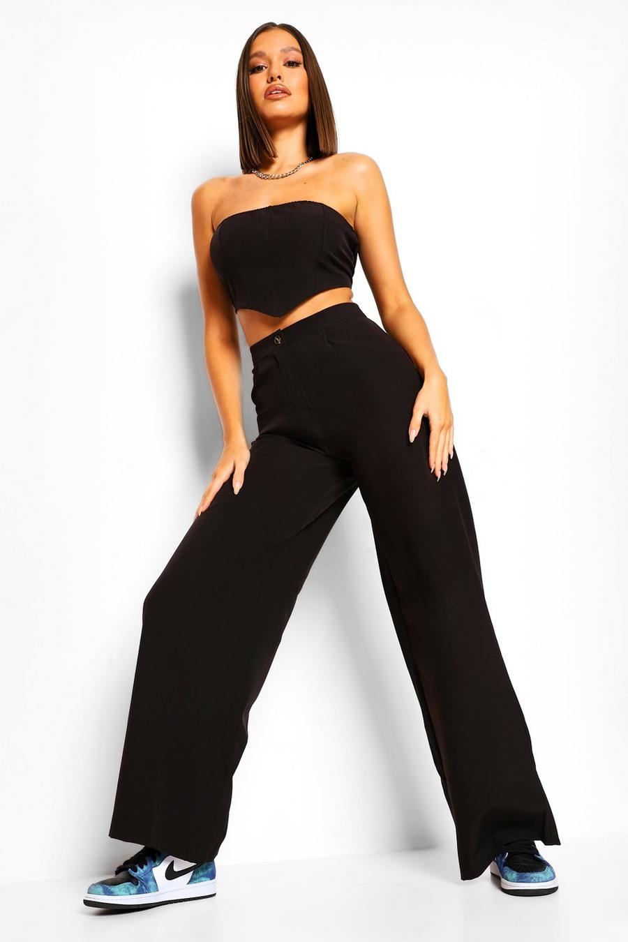 Black Tailored Wide Leg Trouser image number 1