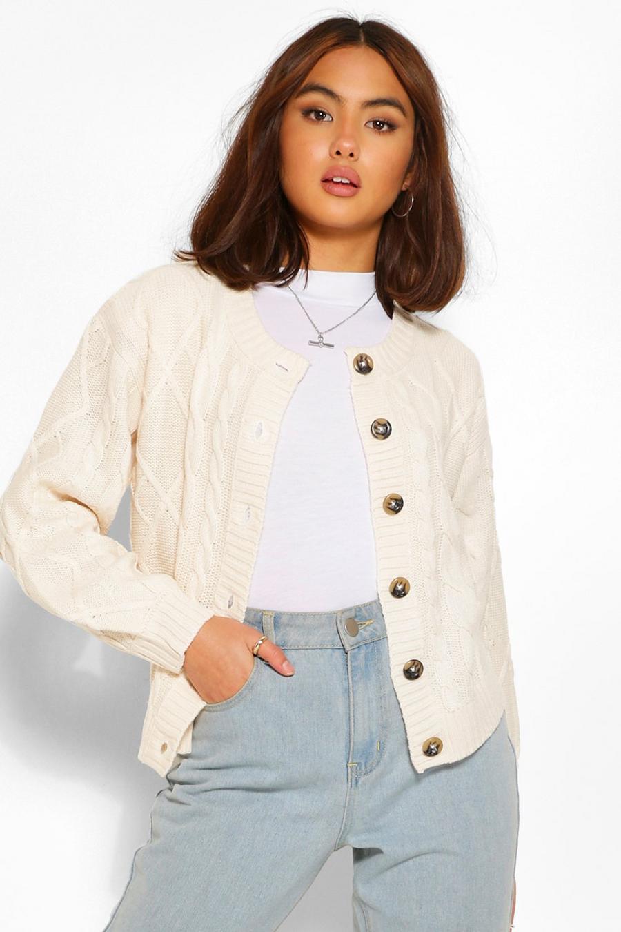 Cream white Cable Crop Jumper image number 1
