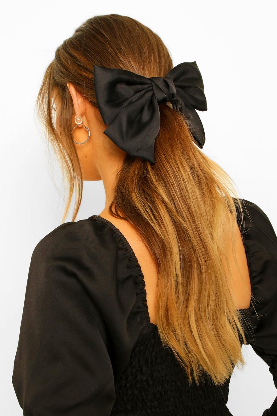 Black svart Large Satin Bow Hair Clip