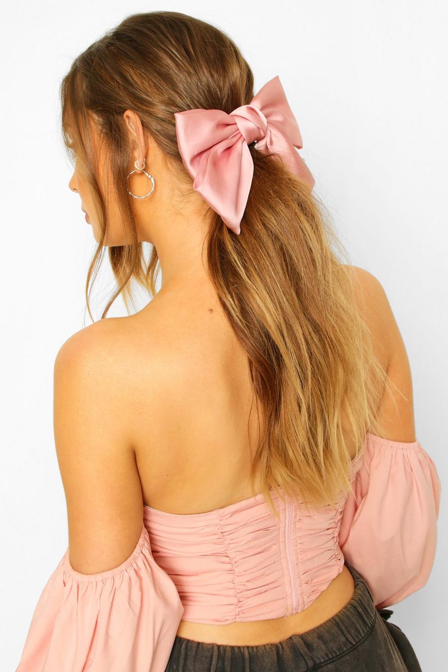 Fermaglio per capelli con fiocco grande in raso, Cipria rosa image number 1