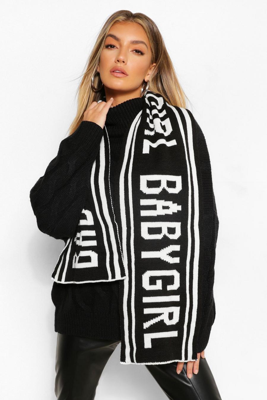 Zwart Gebreide sjaal met slogan Babygirl image number 1